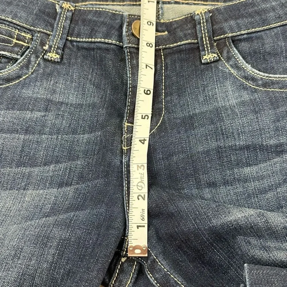Kut From The Cloth Women's 6 Natalie Long Bermuda Shorts Blue Denim Flap Pockets